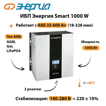 ИБП Энергия Smart 1000W - ИБП и АКБ - Энергия ИБП Smart - . Магазин оборудования для автономного и резервного электропитания Ekosolar.ru в Северодвинске